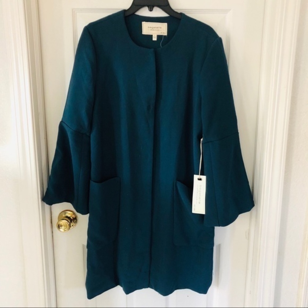 NWT BAGATELLE turquoise green/ blue long jacket flare sleeve size small